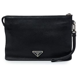 Prada Wristlet Clutch aus schwarzem Vitello Daino