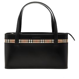 Borsa a mano in pelle con rifiniture in tela House Check nera Burberry