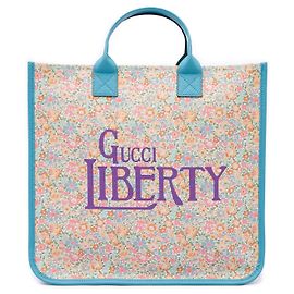 Bolso Tote Gucci para niños en lona beige New Liberty Celeste Floral