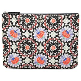 Chanel White Dubai Paris Medium Quilted Printed Canvas O Case Clutch