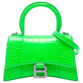 Borsa Hourglass XS Balenciaga in pelle di vitello goffrata croc verde