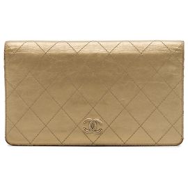 Chanel Gold Quilted Metallic Aged Calfskin Palette Yen Bifold Long Wallet
