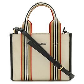 Burberry Small Icon Stripe Trim Canvas Tote Bag