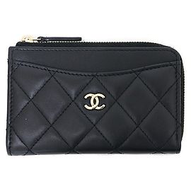 Tarjetero con cremallera Chanel de piel negra