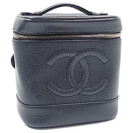 Chanel Vanity Bag aus schwarzem genarbtem Kalbsleder