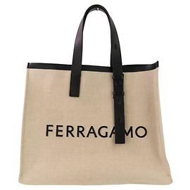 Borsa Tote Salvatore Ferragamo in tela con logo Ferragamo