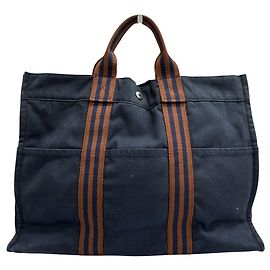 Borsa tote Hermès Fluteu blu in tessuto