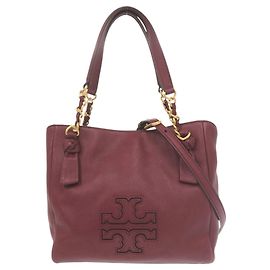 Bolsa de mão e de ombro 2 em 1 em couro Bordeaux Tory Burch