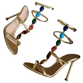 Sandali Gianvito Rossi in pelle dorata con pietre colorate