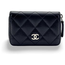 Porte-monnaie zippé Chanel CC en cuir de veau matelassé vieilli Small