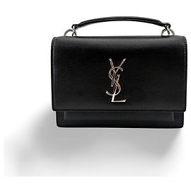 Autre Marque Saint Laurent Sunset Crossbody Bag aus crackliertem Metallic-Leder Small