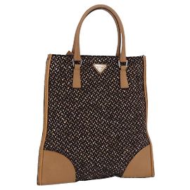 PRADA Handtasche Tweed Brown Silver Auth 202875A
