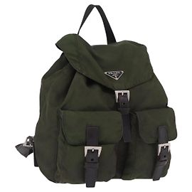 Mochila PRADA Nylon Khaki Silver Auth hk4019
