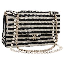 Bolsa CHANEL Chain Matelasse 25 em jersey de algodão Preto Branco gold CC Auth 202910SM