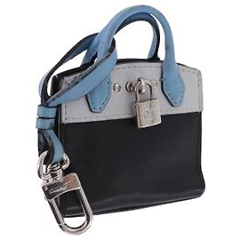 LOUIS VUITTON City Steamer Bag Charm Leather Black Silver LV Auth 202015