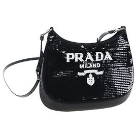 Bolso de hombro PRADA Sequin 2way Black Silver Auth 203265SAM