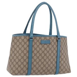 Borsa Tote GUCCI GG Supreme PVC Beige Blue 114595 Auth 201138