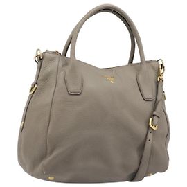 PRADA Handtasche Vittero Dino Leather 2way Grau Gold Auth 202933V