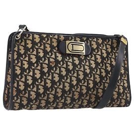 Borsa a tracolla Christian Dior Trotter Canvas Navy Gold Auth 203401