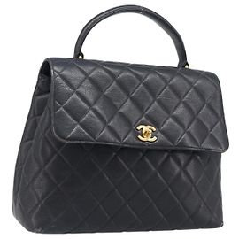 CHANEL Matelasse Handtasche Kaviarleder Schwarz Gold CC Auth 200555