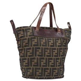 Borsa a mano FENDI Zucca Canvas Nero Marrone Auth 202954