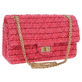 Borsa a tracolla CHANEL Chain Matelasse 2.55 Tweed Pink Gold CC Auth 203324SM