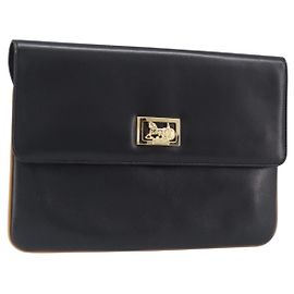 Céline CELINE Clutch-Tasche aus Leder Schwarz Gold Auth mr2864A