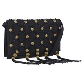 Bolso de hombro Gianni Versace Canvas Black Gold Auth bs36837