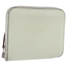 Hermès HERMES Asap Compact Silk In Wallet Leather LIme Green Silver Auth 203091