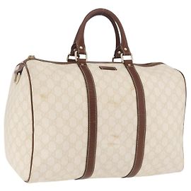 GUCCI GG Supreme Boston Bag PVC White Gold 193602 Auth 197858