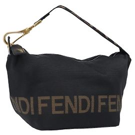 Pouch a mano FENDI Zucca Canvas Nero Marrone Auth 203003