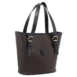 Céline Bolso de mano CELINE Macadam Canvas PVC Leather Black Gold Auth 201262V