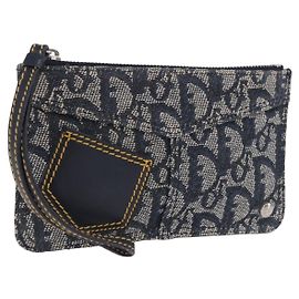 Christian Dior Trotter Canvas Pouch Navy Silver Auth 203455A