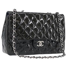 Borsa CHANEL Chain Matelasse 30 in pelle verniciata Verde Argento CC Auth 200422V