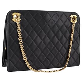 Borsa a tracolla CHANEL Matelasse con catena in pelle d'agnello nera e oro CC Auth 200758V