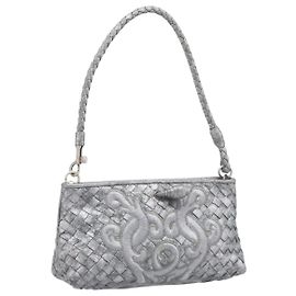 BOTTEGA VENETA INTRECCIATO Pouch Leather Silver 161358 Auth mr2873V