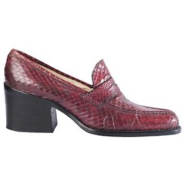 Miu Miu Vintage Burgundy Snakeskin Heeled Loafers