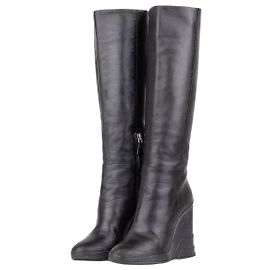 Prada AW14 Knee-High Biker Moto Wedge Boots