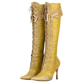 Autre Marque Dior by Galliano AW00 Kniehohe Straußenleder-Schnürstiefel mit Absatz