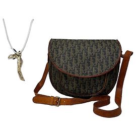 Autre Marque Vintage Dior Oblique Monogram Schultertasche mit Klappe Braun Marine