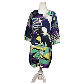 Vintage Emilio Pucci Silk Floral Dress Navy Multicolor M