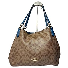 Bolsa de ombro estruturada Vintage Coach Signature Canvas Tan Brown