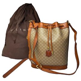Céline Bolso Bucket Vintage Celine Macadam Canvas c. 1990 Beige Brown