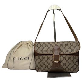 Vintage Gucci GG Supreme Umhängetasche mit Klappe Beige Brown