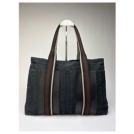 Hermès Borsa Tote Vintage Hermes Garden Party Canvas Blu Scuro e Marrone