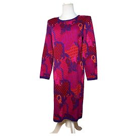 Vestido de malha de lã Vintage Yves Saint Laurent Fuchsia Orange M