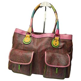 Bolso Tote Vintage Etro de lona recubierta Burgundy Green Pink Yellow