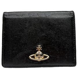 Portafoglio bifold in pelle testurizzata Vintage Vivienne Westwood Nero Oro