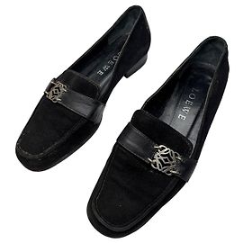 Vintage Loewe Suede Leather Loafers Schwarz EU37.5