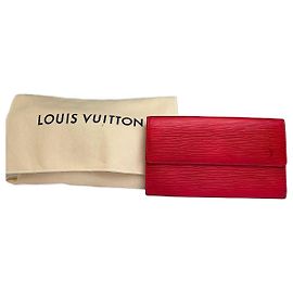 Vintage Louis Vuitton Epi Leather Flap Wallet Red Gold